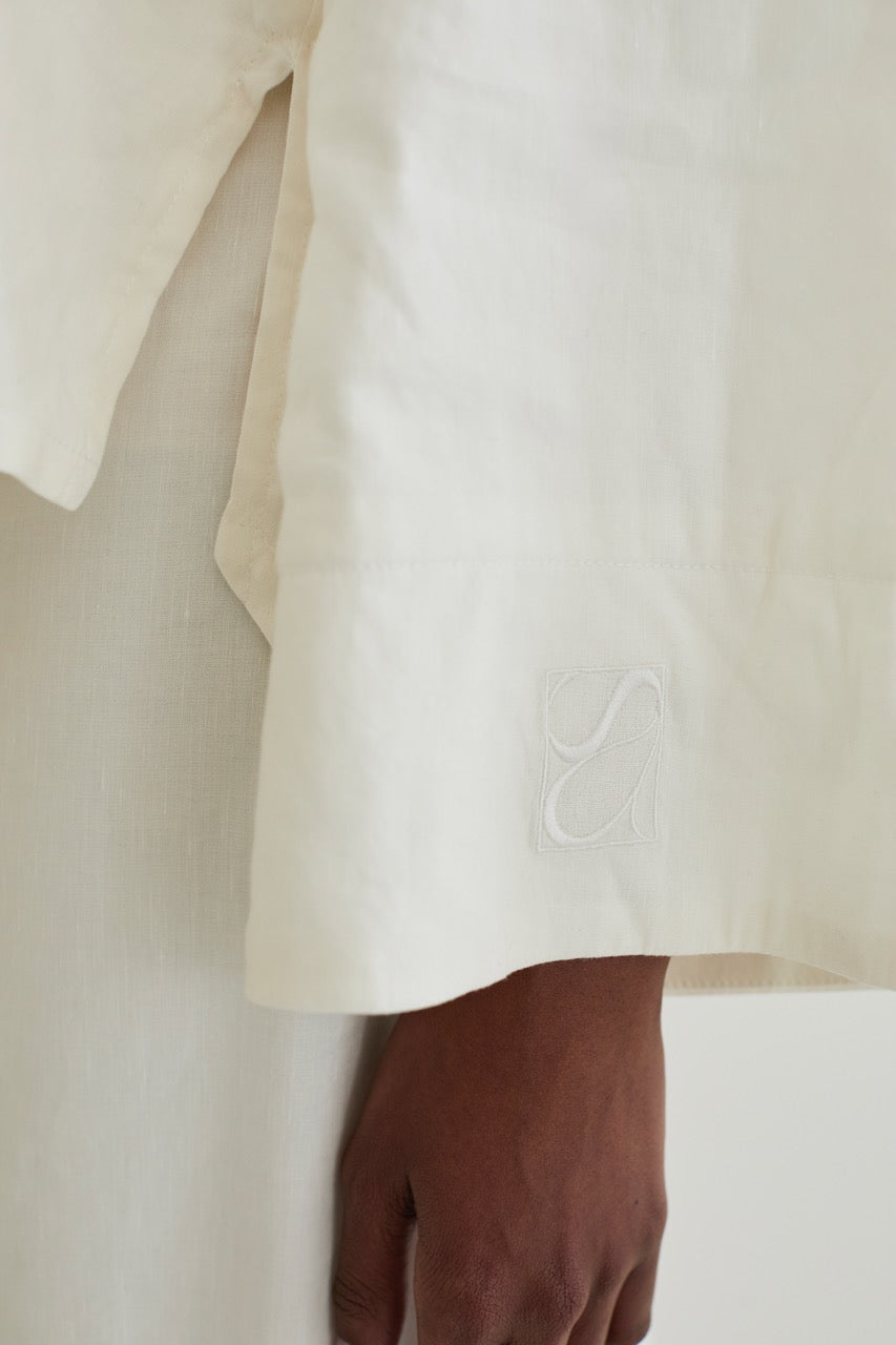 White Linen Blend Asymmetric Top