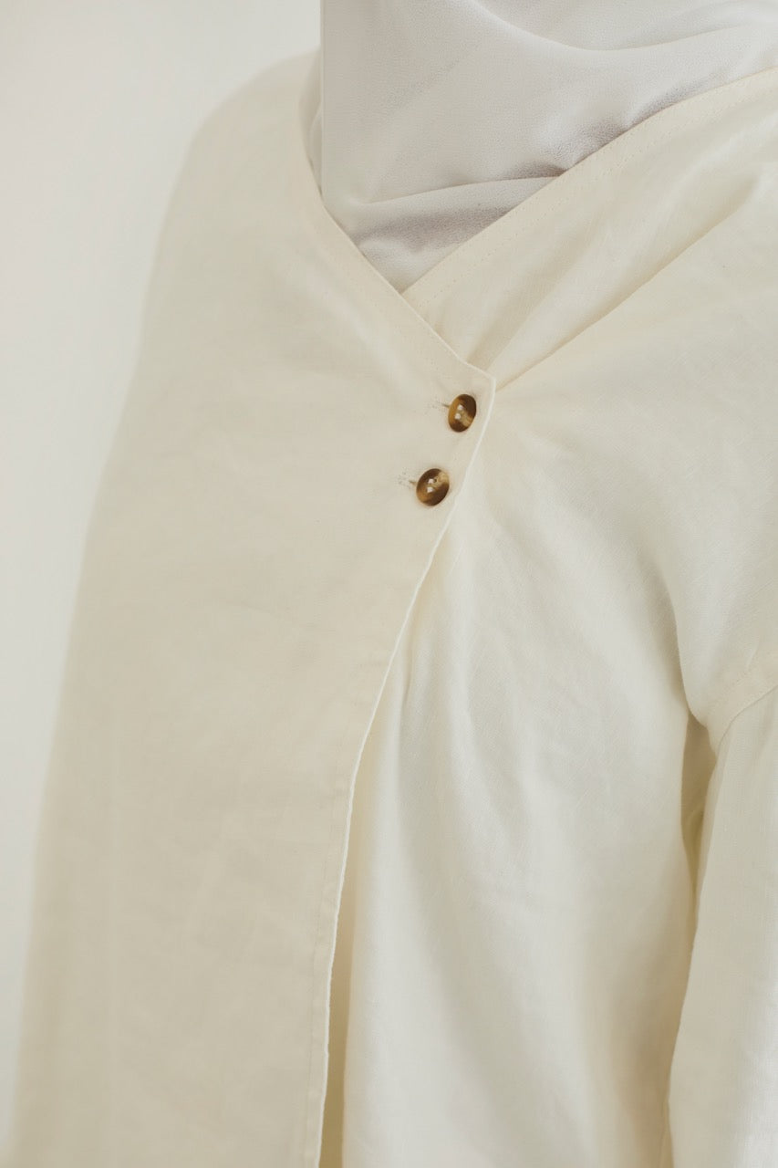 White Linen Blend Asymmetric Top