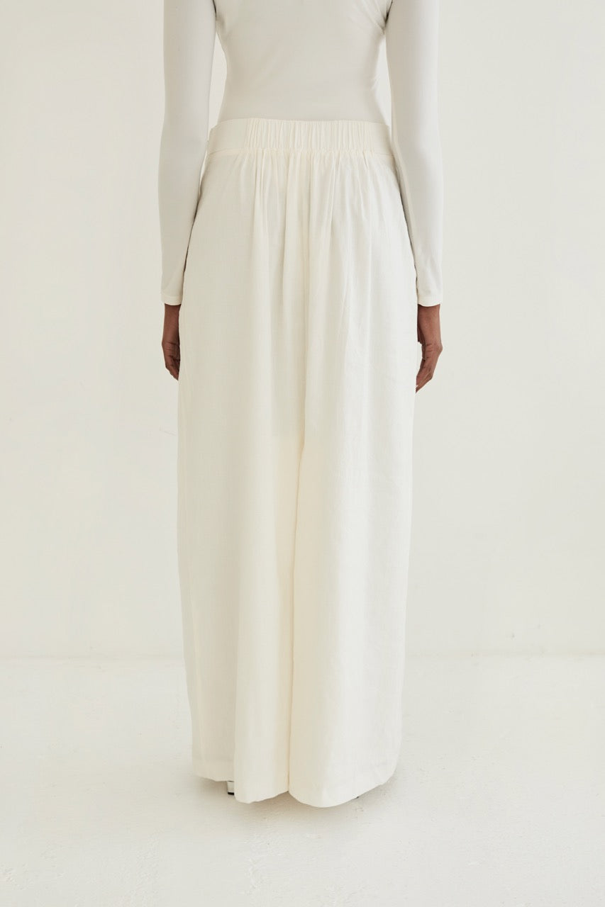 White Linen Blend Maxi Skirt