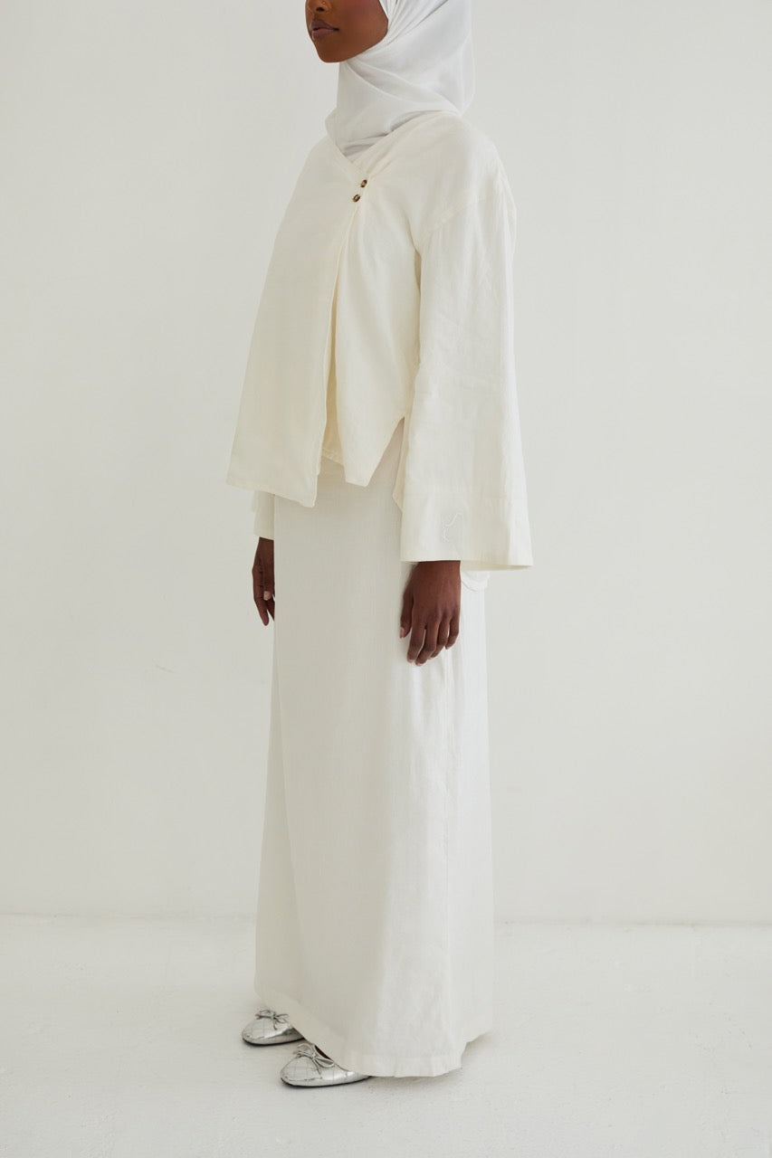 White Linen Blend Maxi Skirt