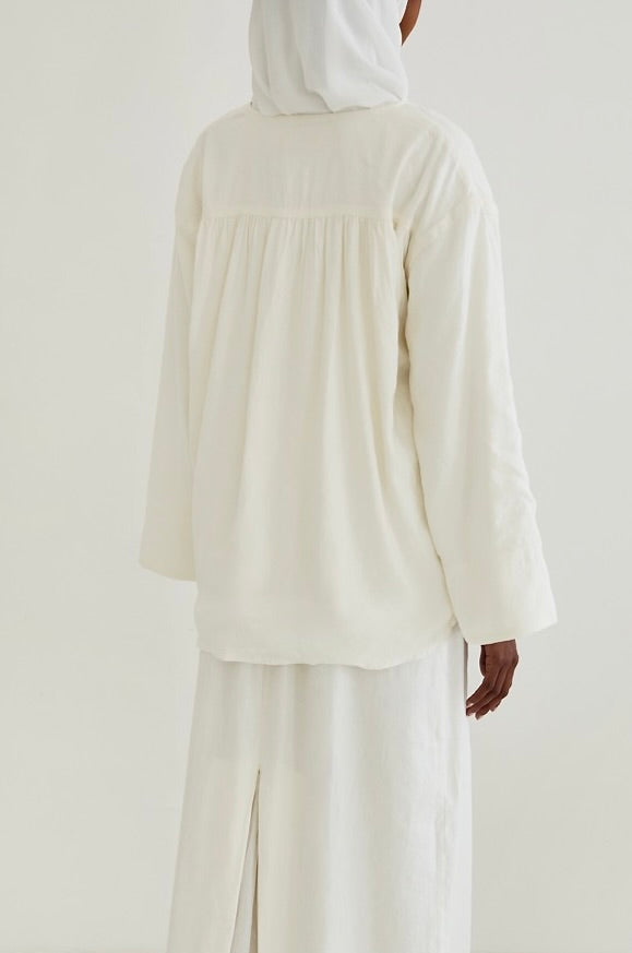 White Linen Blend Asymmetric Top