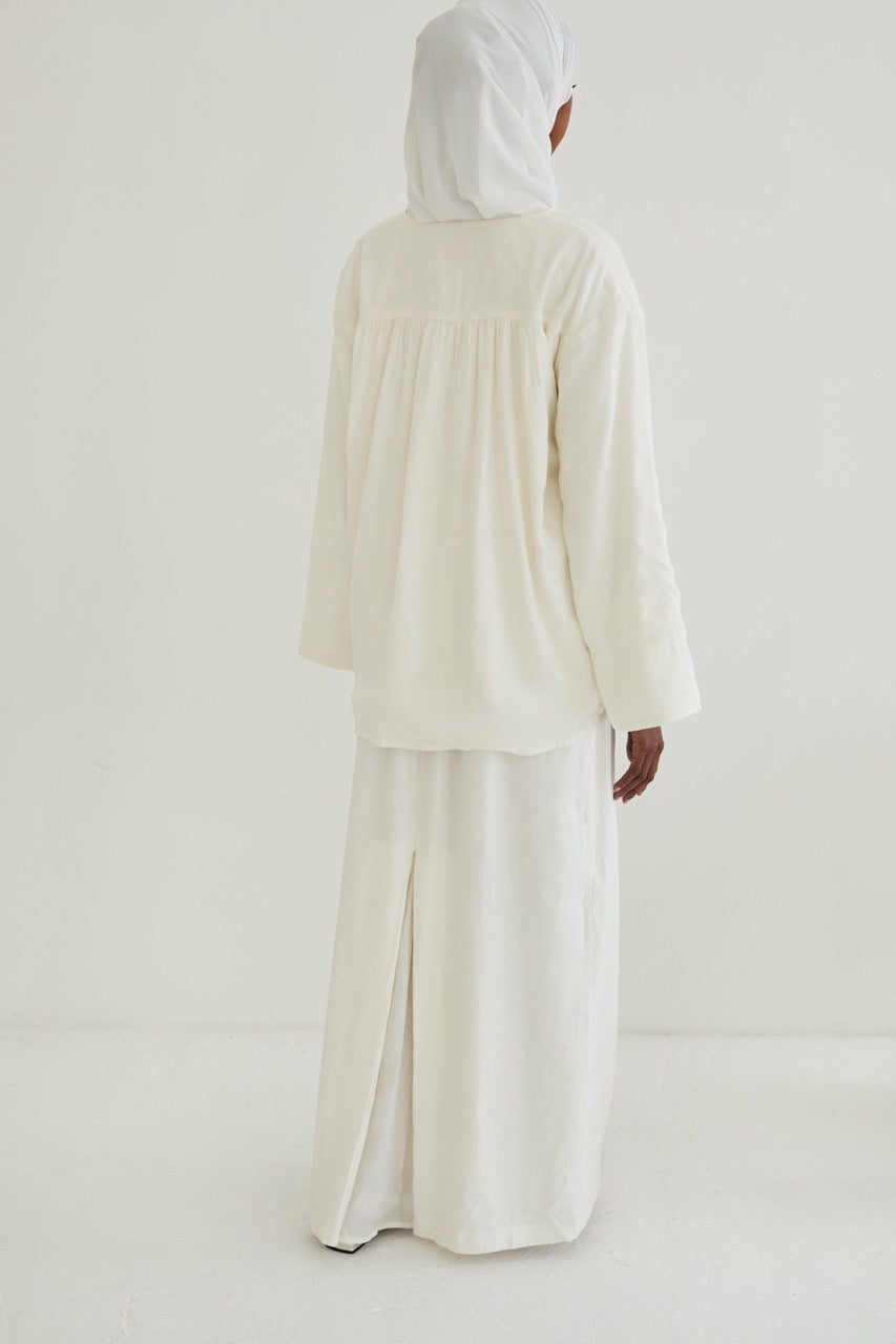 White Linen Blend Maxi Skirt