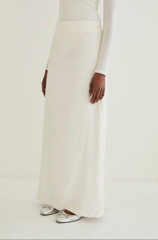 White Linen Blend Maxi Skirt
