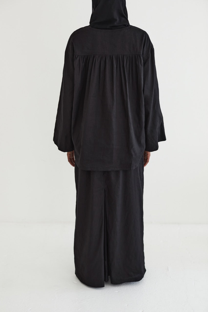Black Linen Blend Maxi Skirt