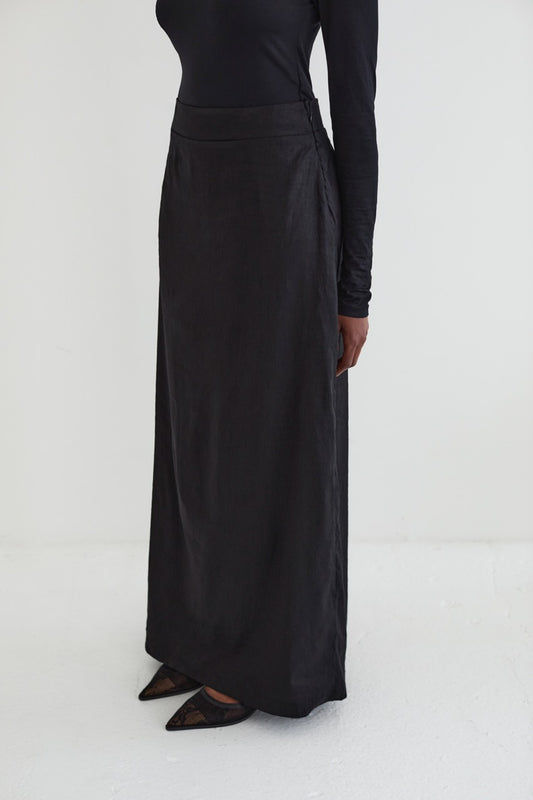 Black Linen Blend Maxi Skirt
