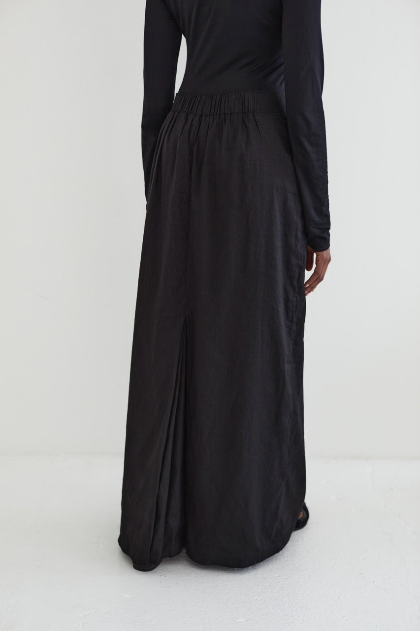Black Linen Blend Maxi Skirt