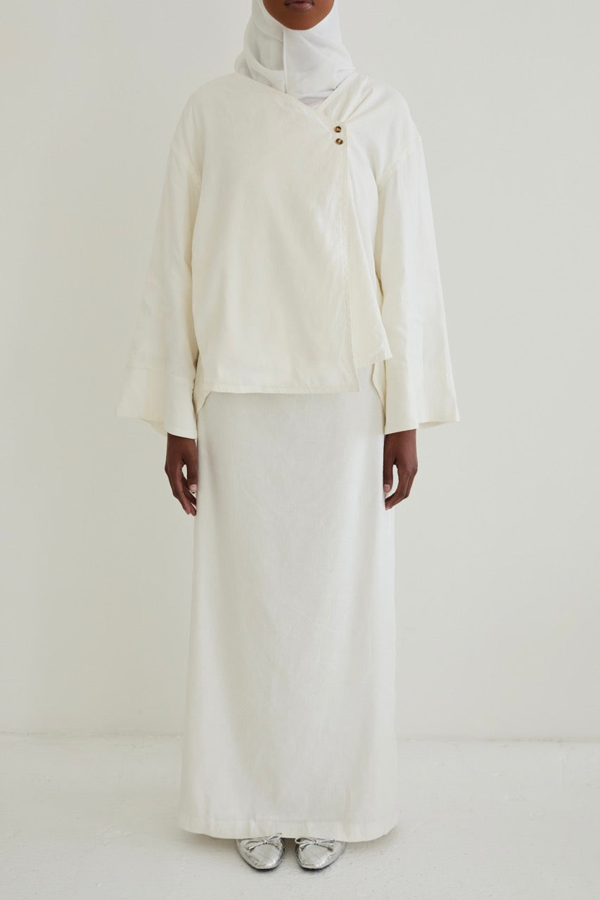 White Linen Blend Asymmetric Top