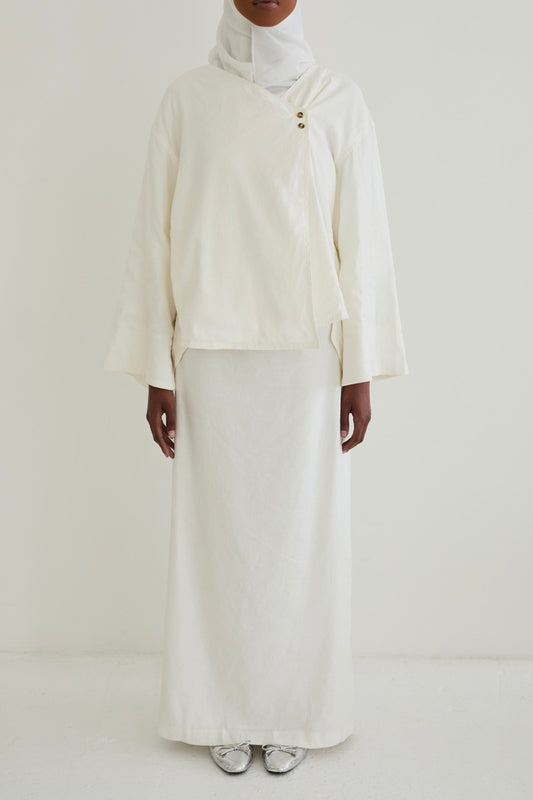 White Linen Blend Asymmetric Top